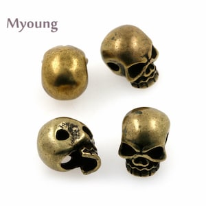 5pcs Antique Style Punk Skull Head Spacer Beads,Micro Pave CZ Zirconia Black Eye Skull Beads, Copper Bracelet Making Charm Beads,GB09047