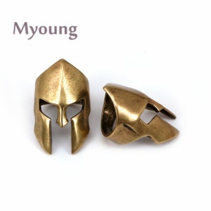 2Pcs Vintage Warrior helmet Beads, Antique Brass Helmet Charms For Men&#39;s Bracelet Making, Human Skull Head Pendant Charms,14*20mm