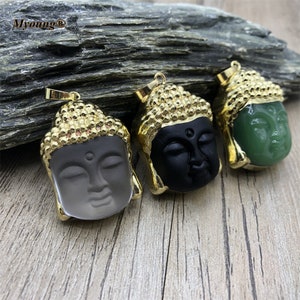Colgante de collar con cabeza de Buda de cristal bañado en oro, amuleto de Buda con nudo de la suerte, GP21091403