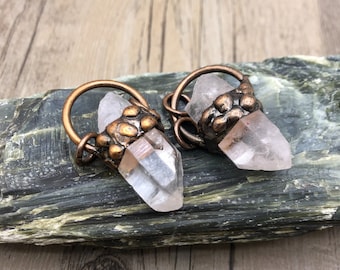 Soldered Raw Quartz Pillar Point Pendants,Antique Copper Clear Crystal Quartz Necklace Making Charms, GP21091706