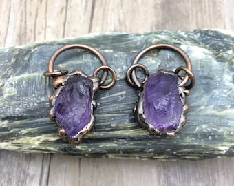 Freeform Vintage Amethyst Boho Jewelry Pendants, Natural Citrine Nugget Antique Copper Plated Loop Healing Stone Necklace Charms,GP21091004