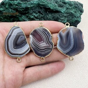 Natural Druzy Botswana Agate Slice Connector Charms,Bohemia Brown Lace Agate Charms With Gold Plated Bails Findings,GP2311293