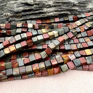 6-7mm Natural Cube Picasso Jasper Stone Loose Beads,Red Creek Jasper Beads,Multicolor Picasso  Jasper Jewelry Making,GB2411292