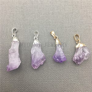 Freeform Amethyst Nugget Pendant, Purple Crystal Quartz Jewelry Making Pendant, Gold/Silver Plated Charms,GP09185