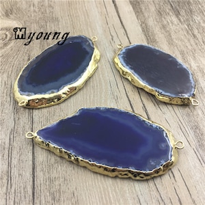 Large Druzy Agate Quartz Slice Pendant, Natural Agate Charm With Gold Plated Bail, Wholesale Onyx Findings, GP10302