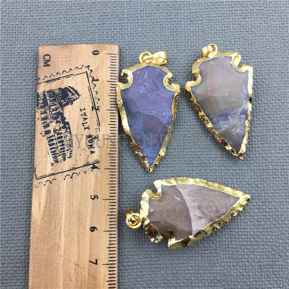 60mm-66mm AR059 5 PCS Jasper Arrowhead 24k Gold Plated Charm Double Bail Pendant-Electroplated With Gold Edge