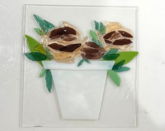 Panel de arte de vidrio floral de plantas de vidrio fundido