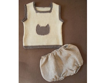 Handmade cotton and linen tank top and bloomer set for 9 month old baby