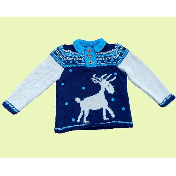 Pull jacquard de Noël, fait main, pour bébé de 1 an