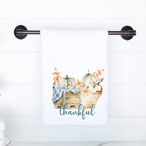 Thankful Fall Hand Towel, Bathroom Hand Towel, Fall Decorating, Rustic Farmhouse Seasonal Home Decor, Watercolor Pumpkins, Housewarming Gift