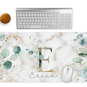 Custom Desk Mat, Large Mouse Pad, Personalized Desk Mat, Floral Mousepad, Office Gift for Her, Large Desk Pad, Eucalyptus, Pretty Desk Mat,