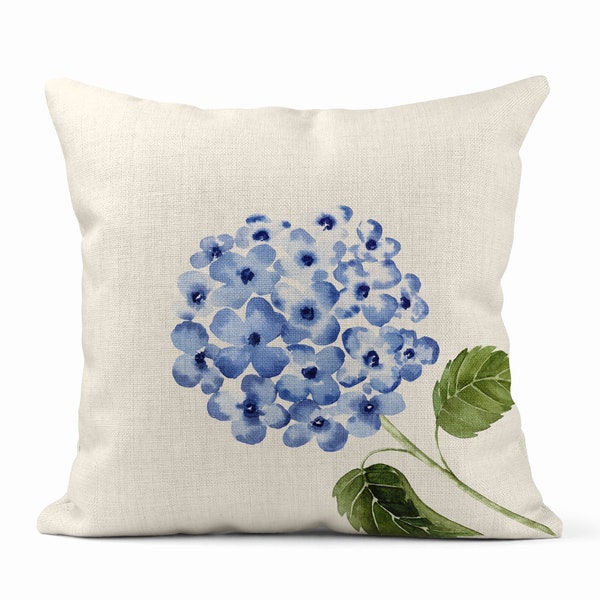 Decorative Pillow, Watercolor Hydrangea, Floral Pillow, Gift for Her