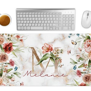 Custom Desk Pad, Large Mouse Pad, Personalized Desk Mat, Floral Mousepad, Office Gift for Her, Large Desk Pad, Cottagecore Decor