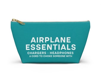 Airplane Essentials Travel Pouch – Funny Travel Accessory Bag for Chargers & Headphones, Carry On Organizer Gift