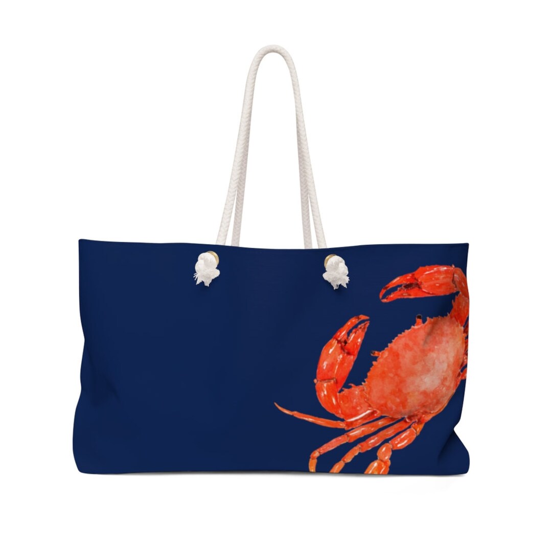 Crab Beach Bag Weekender Bag With Rope Handles Navy and Red Etsy