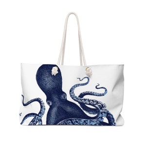 Octopus Beach Bag, Large Nautical Tote Bag, Weekender Bag, Pool Tote, Travel Tote Bag, Boat Bag