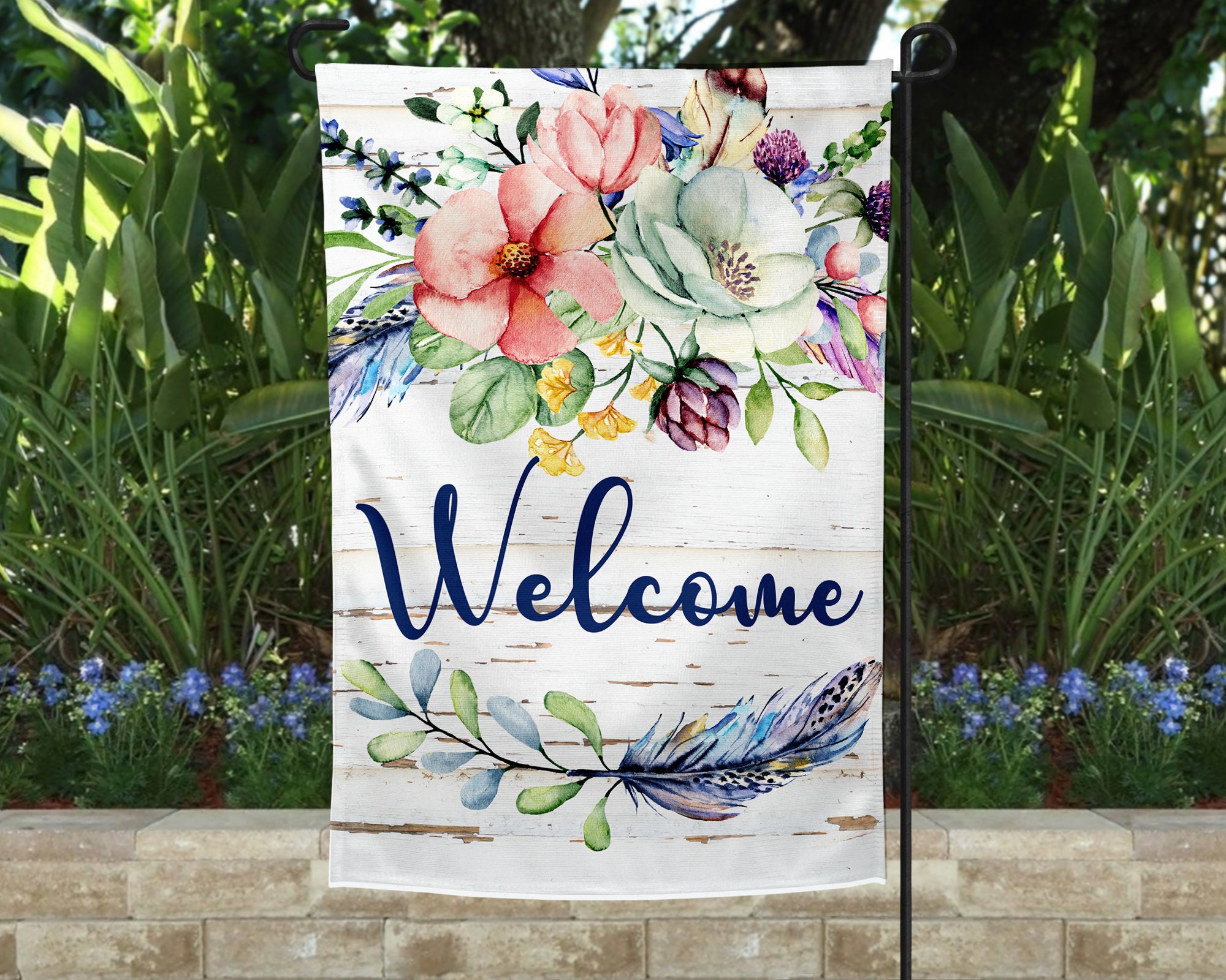 Welcome Garden Flag Floral Flag Housewarming Gift Gift for | Etsy