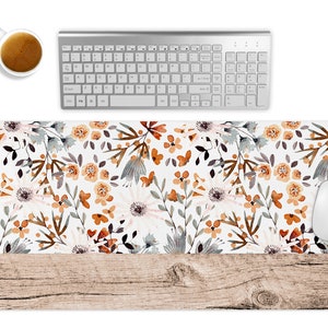 Floral and Faux Wood Desk Mats, Large Mouse Pad, Desk Decor, Office Accessories, Home Office, Floral Desk Pad, Office Gift for Her