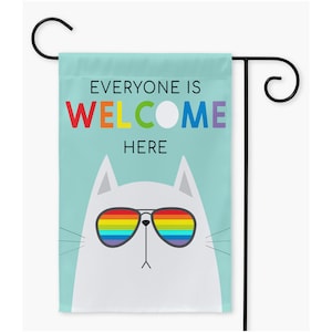 Everyone Is Welcome Here, Pride Flag, House Flag, Garden Flags, Funny Cat Flag, Garden Decor, Peace And Love,