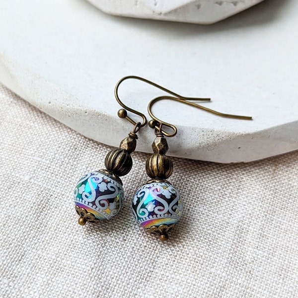 Small boho earrings, colourful rainbow earrings, ethnic earrings, tiny dangle drop earrings, bohemian jewellery, handmade gift for her