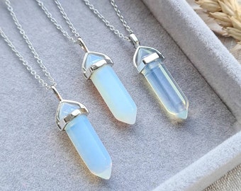 Opalite necklace, crystal necklace, healing crystal, bohemian necklace, boho gift for her, gemstone necklace, crystal point necklace opal