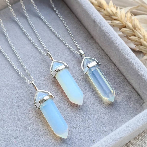 Opalite necklace, crystal necklace, healing crystal, bohemian necklace, boho gift for her, gemstone necklace, crystal point necklace opal