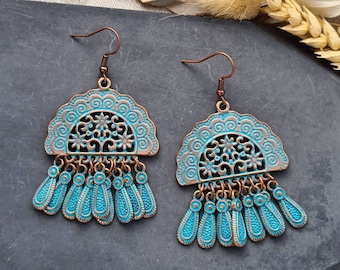 Bohemian earrings, copper earrings, chandelier earrings, statement earrings, mandala earrings, boho jewellery, dangle drop earrings, gift