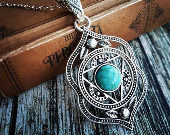 Mandala necklace, turquoise mandala, turquoise necklace, Ajna chakra necklace, yoga jewelry, third eye chakra, boho jewellery bohemian