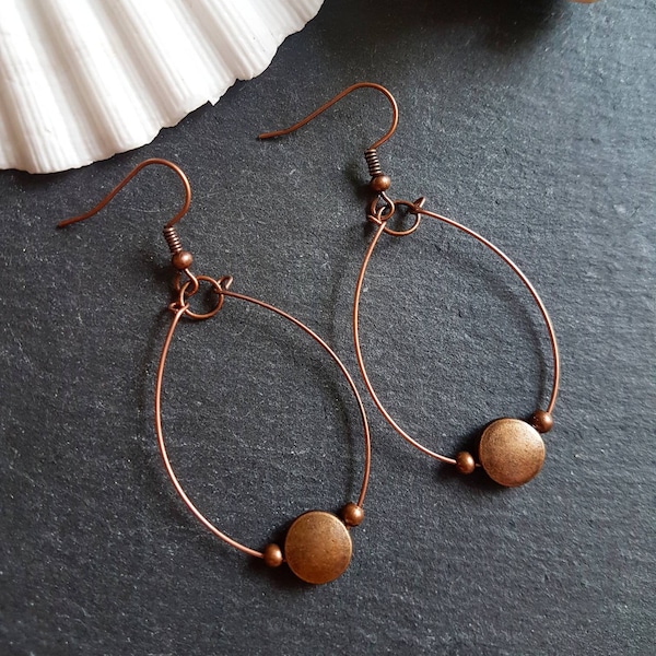 Boho copper earrings, bohemian earrings, dangle drop earrings, lightweight earrings, gift for her, summer unique earrings, boho jewellery