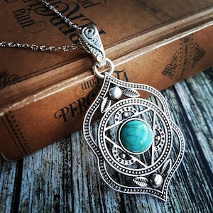 Mandala necklace, turquoise mandala, turquoise necklace, Ajna chakra necklace, yoga jewelry, third eye chakra, boho jewellery bohemian