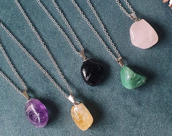 Crystal necklace, quartz crystal necklace, citrine amethyst necklace, tourmaline necklace, jade boho healing crystal necklace, gifts for her