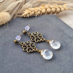 Crystal earrings, clear quartz earrings, dangle drop earrings, dainty boho earrings, bohemian jewellery, handmade gemstone earrings gift her
