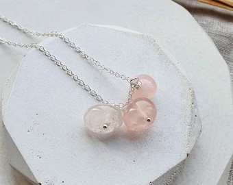 Collar de cuarzo rosa en racimo - Joyería de piedras preciosas bañada en plata