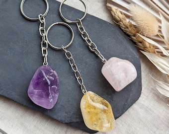 Chunky Gemstone Keychain: Amethyst, Citrine, Rose Quartz