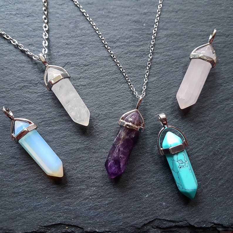 Crystal necklace, quartz crystal necklace, turquoise amethyst necklace, opalite necklace, boho healing crystal necklace, gifts for her 