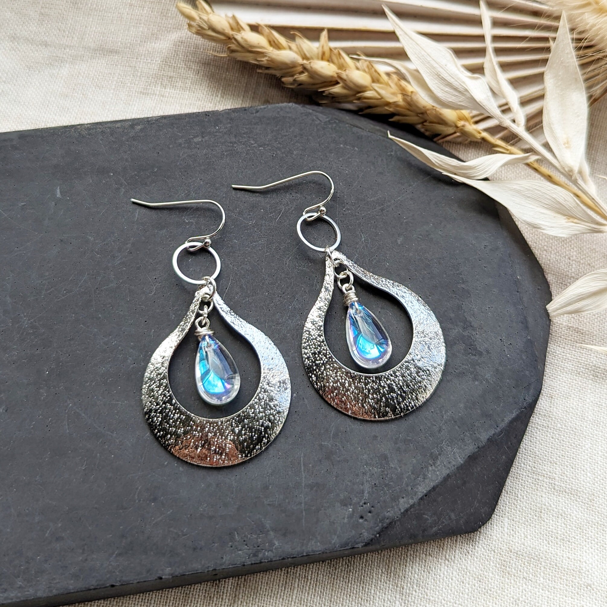 Boho Silver Plated Dangle Drop Earrings – Simulated Turquoise & Hook Closure