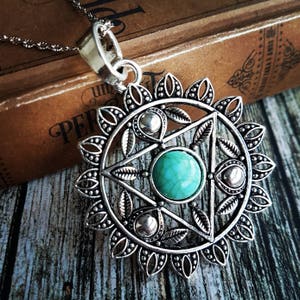 Mandala necklace, turquoise mandala necklace, Vishuddha chakra necklace, meditation yoga jewellery, boho bohemian jewellery, Valentines Gift