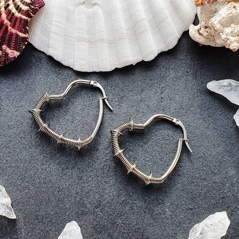 steampunk jewellery nickel free earrings hypoallergenic earrings Stainless steel hoops earrings for sensitive ears heart hoop earrings
