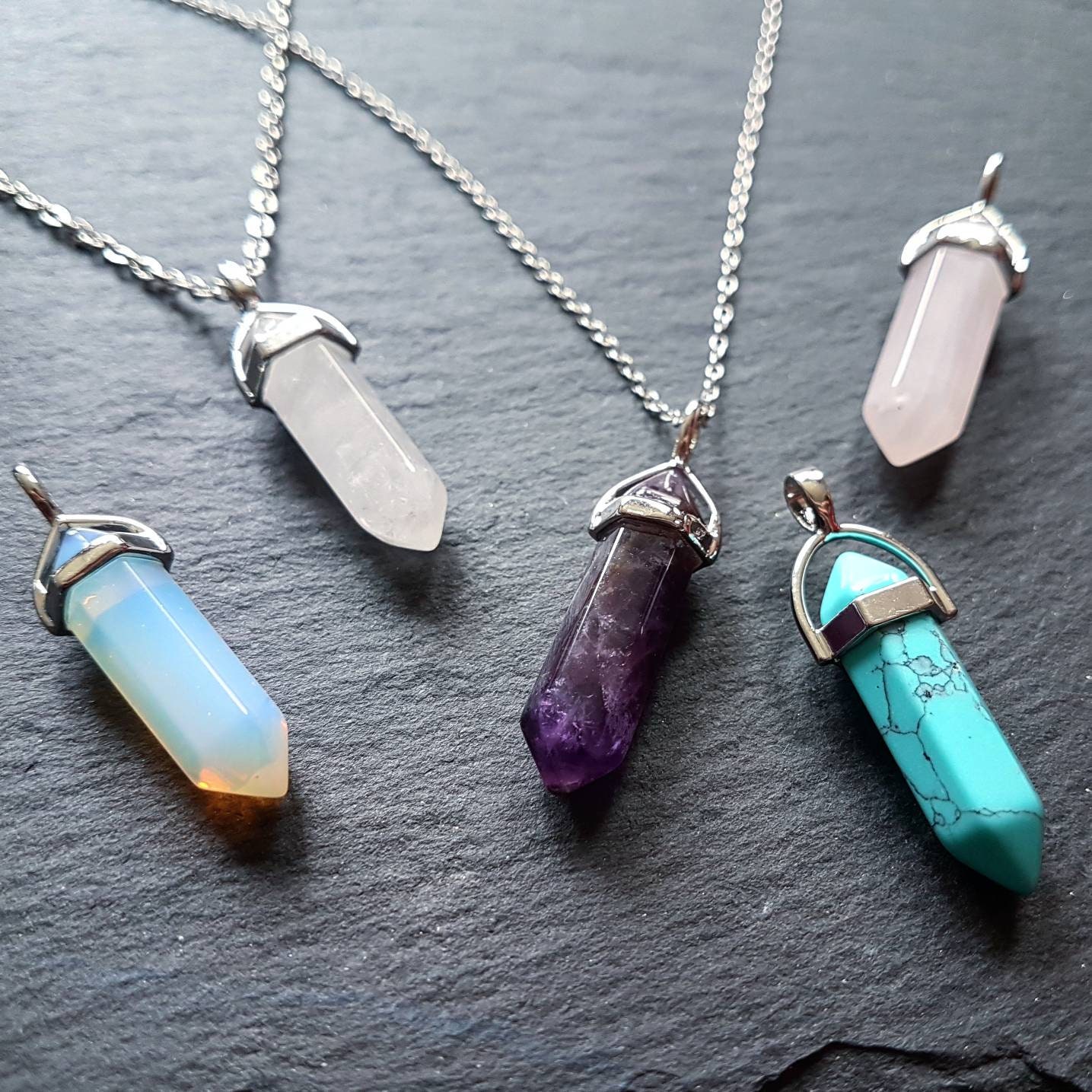 Crystal Necklace Quartz Crystal Necklace Turquoise Amethyst - Etsy