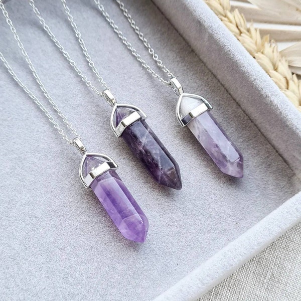 Amethyst necklace, crystal necklace, healing crystal, gemstone necklace, anxiety crystal point necklace gift for her, bohemian boho necklace