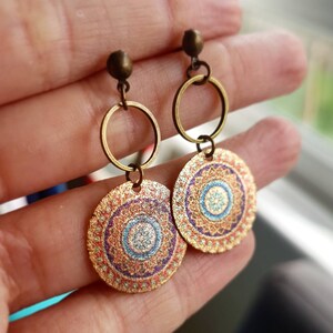 Mandala earrings, ethnic earrings, tribal gold bronze earrings, boho jewellery, dangle drop bohemian earrings, gift for women zdjęcie 4