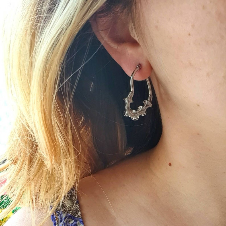 steampunk jewellery nickel free earrings hypoallergenic earrings Stainless steel hoops earrings for sensitive ears heart hoop earrings