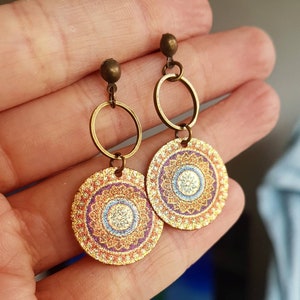 Mandala earrings, ethnic earrings, tribal gold bronze earrings, boho jewellery, dangle drop bohemian earrings, gift for women zdjęcie 3