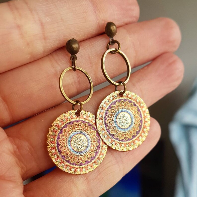 Mandala Earrings Ethnic Earrings Tribal Gold Bronze Etsy UK