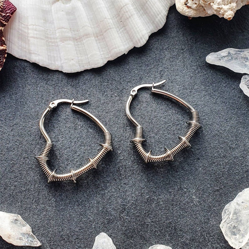 steampunk jewellery nickel free earrings hypoallergenic earrings Stainless steel hoops earrings for sensitive ears heart hoop earrings