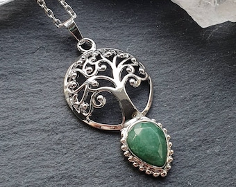 Collar de aventurina con árbol de la vida - Joyería bohemia de plata con piedras preciosas