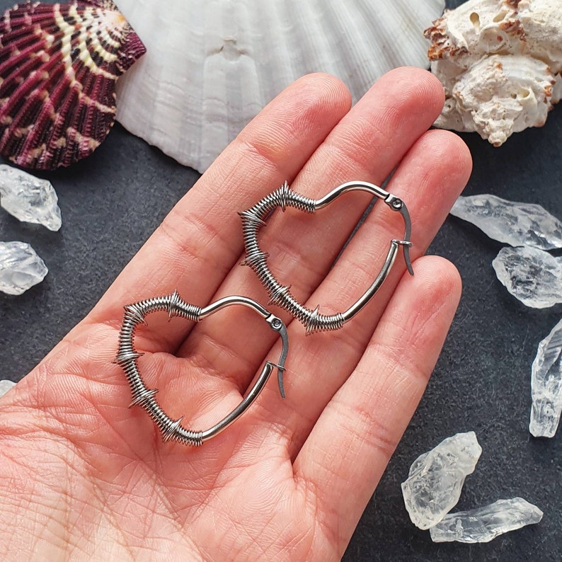 steampunk jewellery nickel free earrings hypoallergenic earrings Stainless steel hoops earrings for sensitive ears heart hoop earrings