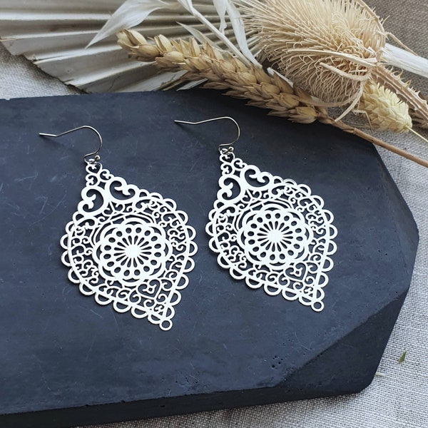 Bohemian earrings, mandala earrings, boho earrings, dangle drop earrings, ethnic earrings, tribal jewellery, filigree earrings, gift for her