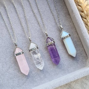 Crystal necklace, amethyst necklace, rose quartz opalite necklace, healing crystal, gemstone necklace, crystal point necklace, gifts for her
