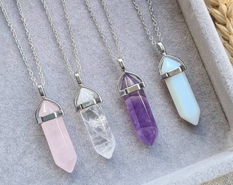 Crystal necklace, amethyst necklace, rose quartz opalite necklace, healing crystal, gemstone necklace, crystal point necklace, gifts for her